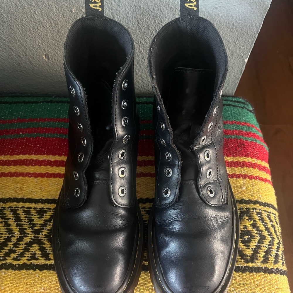 Black Leather Combat Boots with Durable Sole